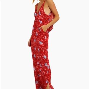 Beach Riot ruffle scoop back maxi dress red floral